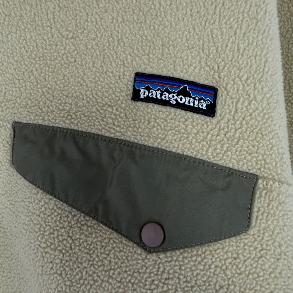 Patagonia Synchilla Snap-T Pullover Mens Small Tan Fleece Olive Green Trim 12536 - Picture 8 of 15